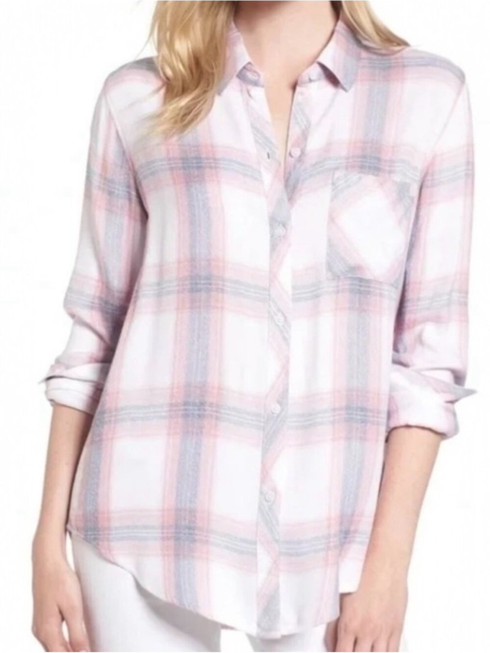 Rails Light Pink & Light Blue Plaid Button-Down Flannel Shirt